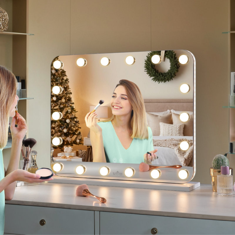 Ebern Designs Pracilla Vanity Mirror Makeup Mirror with RGB Color Changing LED Lighted Hollywood Tabletop Mirror Reviews Wayfair